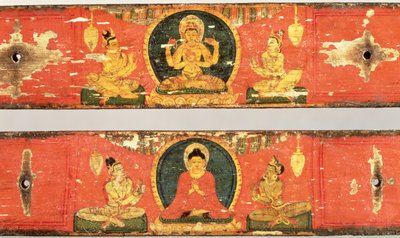 Seated Bodhisattva (Prajnaparamita) and Buddha Surrounded by a Mandorla, Detail from Sutra Covers (detail) by Nepalese School